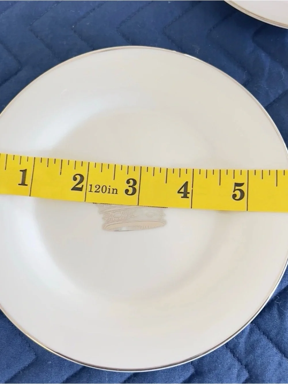 Sur La Table White Salad Plates with Silver Crown Motif - Set of 5